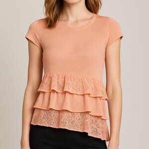 Red Valentino Sweater Ruffle Lace Asymmetrical Pullover Top Made Italy